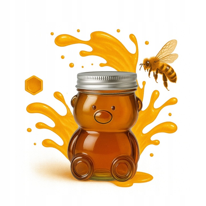 Üveg mézeskalács maci 30ml, Bimberek, tetővel, többszínű, 6,5x4,5cm