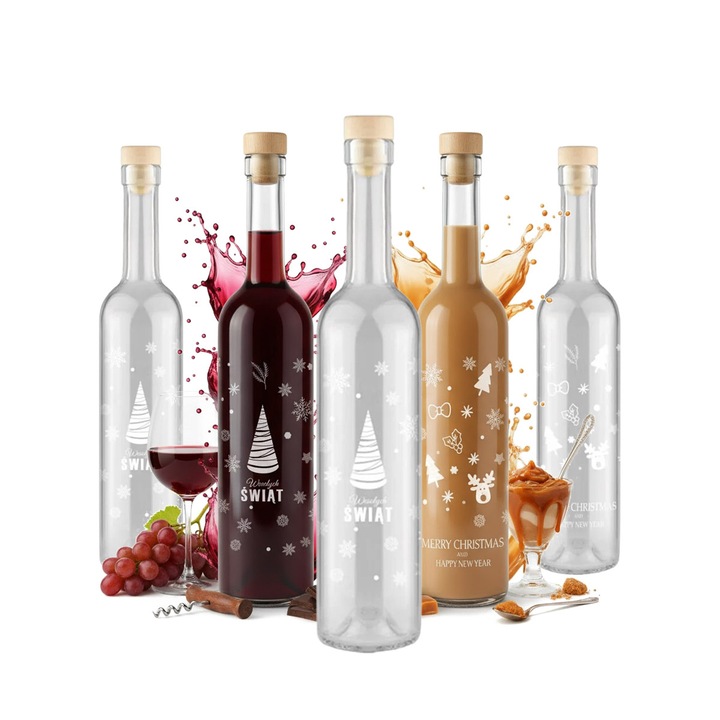 Set 5 Sticle Futura 500ml cu Nadruk Festiv, Multicolor, 29,5x6cm