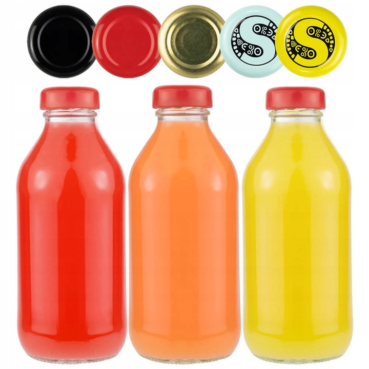 Sticla pentru suc Bimberek 330ml, capac inclus, multicolor, 5,4cm