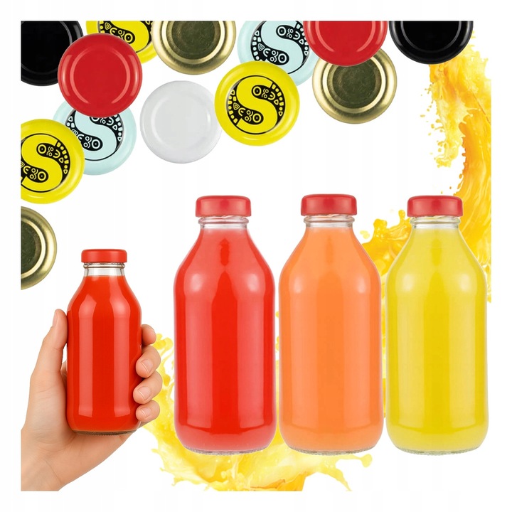 Set 5 Sticle pentru Suc, Bimberek 330ml, Transparent, Capac Fi 33