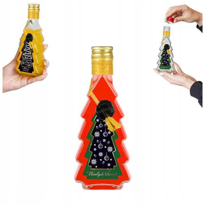 CHOINKA palackkészlet 250 ml, Bimberek, arany zsinórral díszítve, átlátszó, 18,5x7x4cm