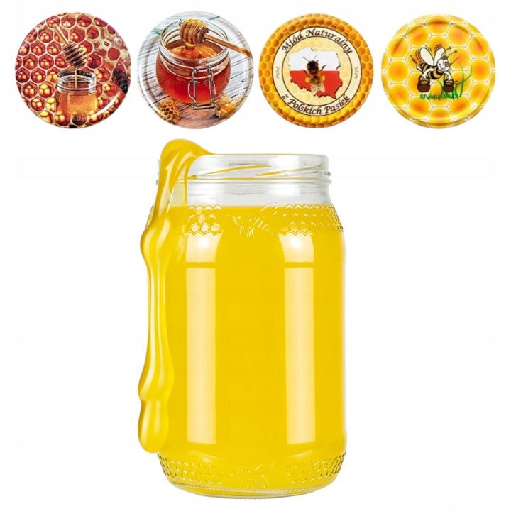 Set 8 borcane Bimberek cu capac, sticla, rezistente, pentru miere, capacitate 900ml