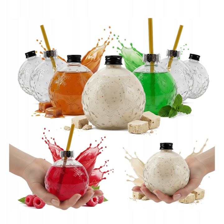 Set 24 Sticle Bomba din Sticla 400ml cu Tub, Design Festiv, Multicolor, 11,3x10cm