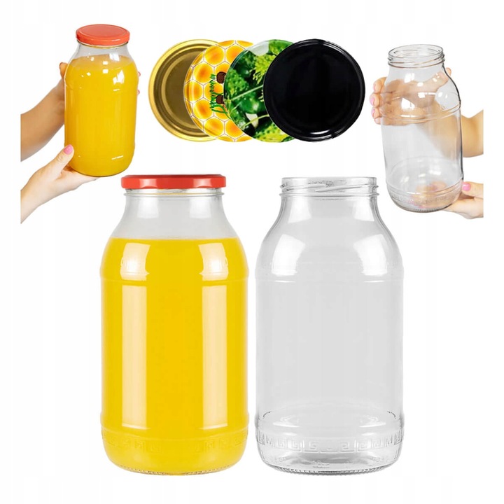 Set 6 borcane sticlă Bimberek, 2L, cu capac, pentru murături și băuturi alcoolice, transparent, 23,5x12cm