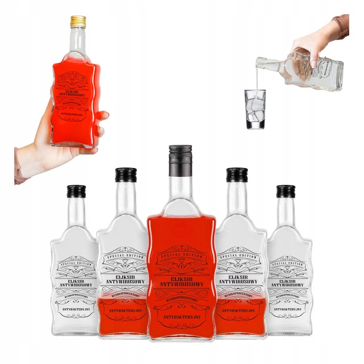 Комплект от 50 бутилки Fala 500 мл с надпис, Bimberek, за цветни напитки, 23 см