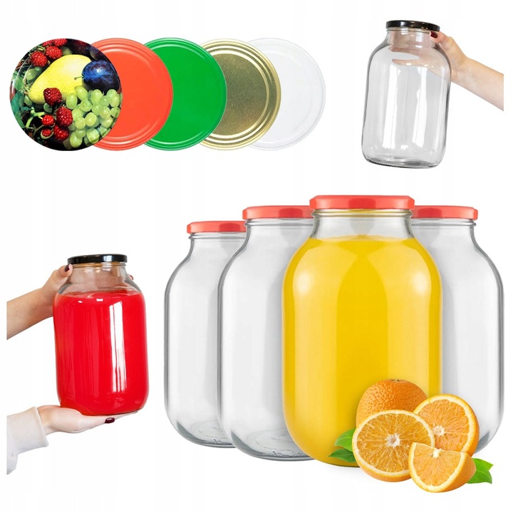 Set 6 borcane 3L Bimberek, transparent, pentru conserve si bauturi, capac 10cm