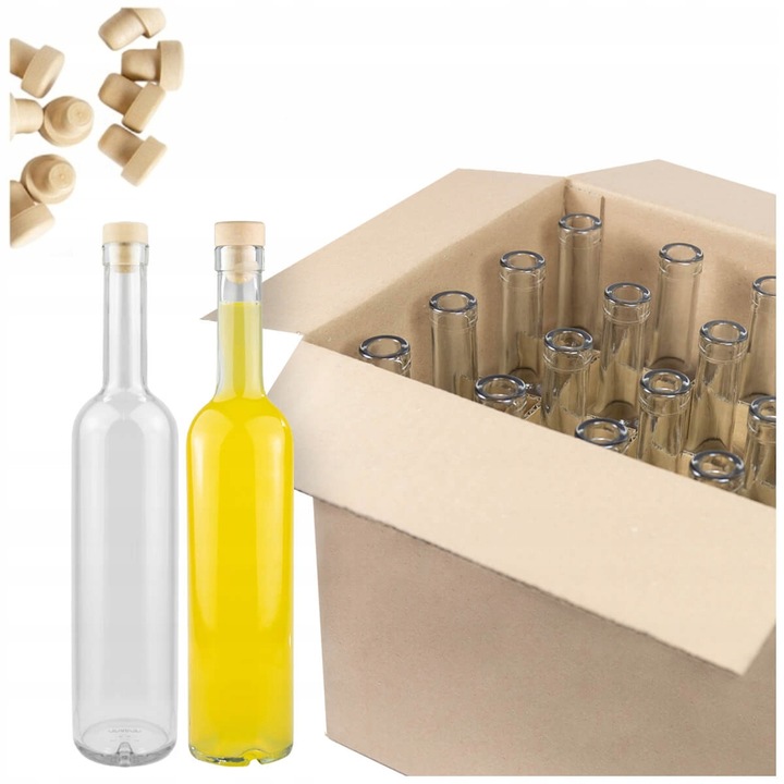 Set 20 sticle, Bimberek, 500ml cu capac, suport carton pentru alcool, 29,5x6cm, sticlă de calitate