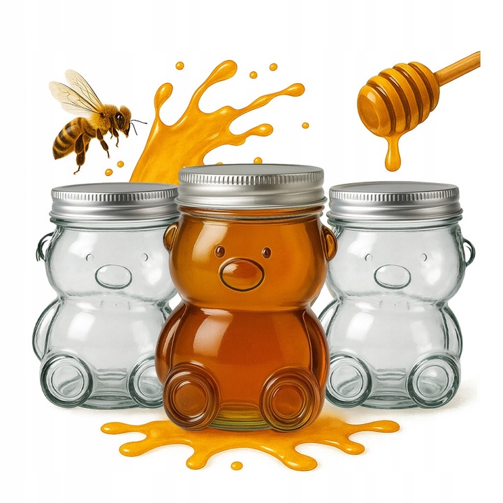 12x BORCAN DE STICLA URSULET 300ML CU CAPAC PENTRU MIERE MARTURII