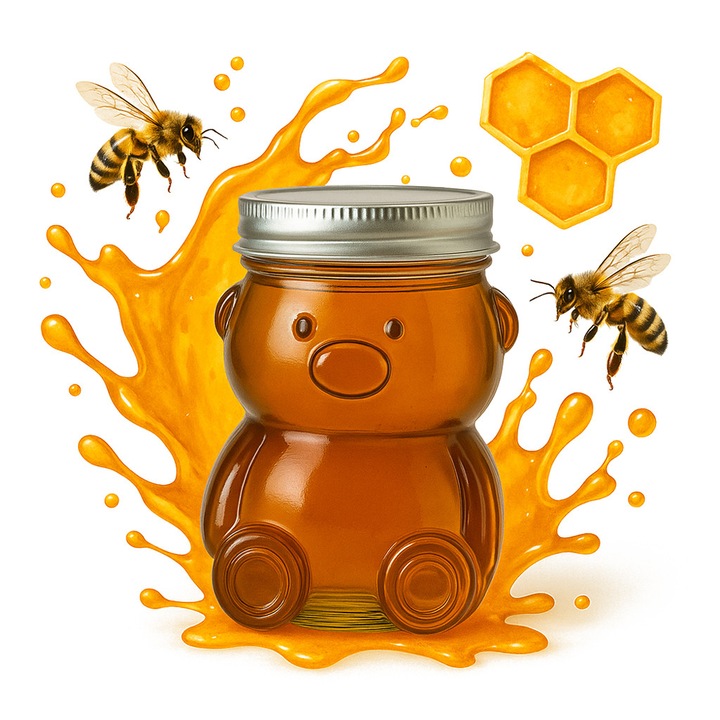 Комплект от 12 стъклени буркана MIS 300 мл с метален капак, форма на мече, идеални за мед, сладко, подправки