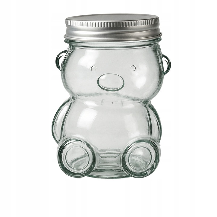 Set 12x borcane din sticla 300ml cu capac metalic, forma de urs, ideal pentru miere, gem, condimente