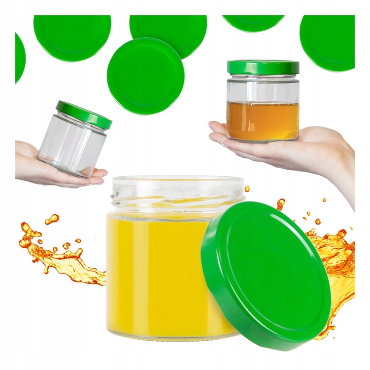 Set 40x borcane sticla Atena 410ml, capac verde, pentru gem/miere/crema, utilizare versatila
