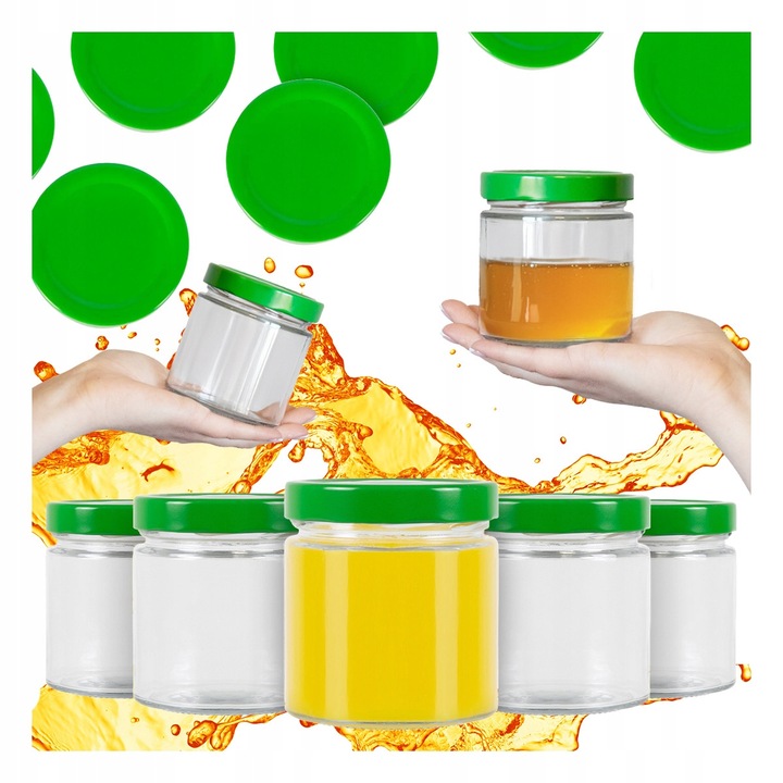 Set 40 borcane sticlă Bimberek Atena 410ml, capace verzi, 9.3x8.5cm