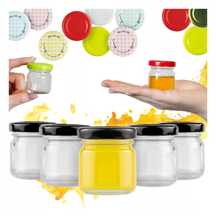Set 100 borcane 40ml cu capac, Bimberek, pentru miere, gem, condimente, multicolor