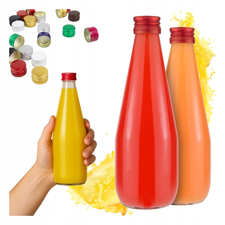 Set 50x Sticle cu Capac, Bimberek, capacitate 330ml, transparent, pentru suc si lichior