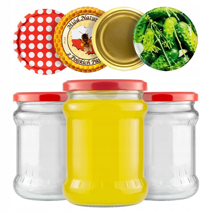 Set 80x Borcane 500ml cu Capac fi82 pentru Miere, Gem, Muraturi, Multicolor, 12,4x8,5cm