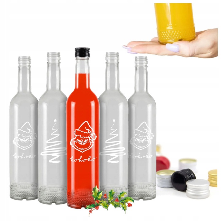 Set 20x Sticle din sticla 500ml cu imprimeu festiv, transparent, 6x30cm