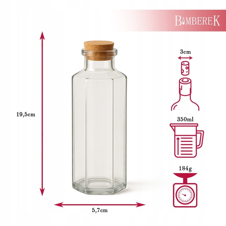 Carafa, Bimberek, MILANO, 350ml, sticla, capac natural, 19.5x5.7cm