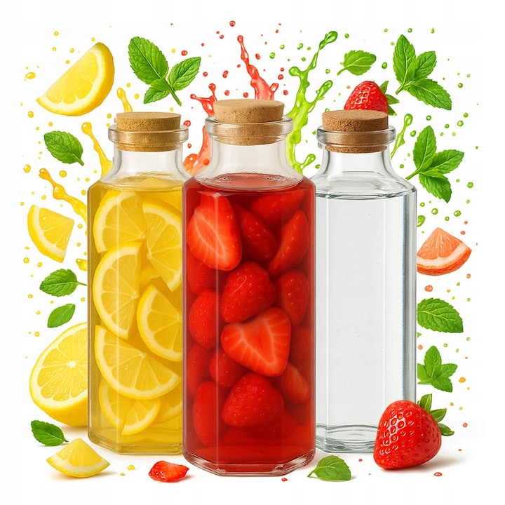 Set 5x Sticle MILANO 350ml cu Capac, pentru Sucuri, Ulei, Apa, Vin