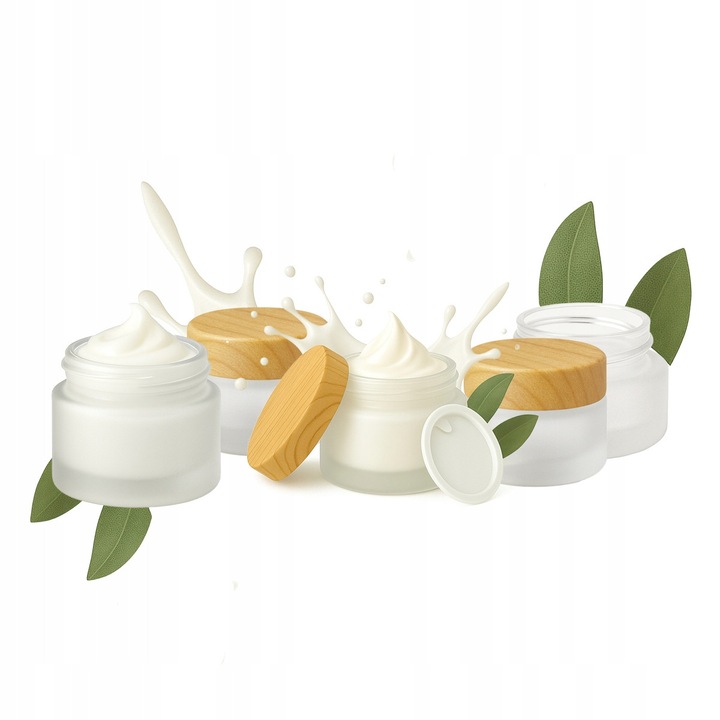 Set 5 recipiente din sticla mata 10 g, Bimberek, pentru creme, transparent, 3,3x3,5cm