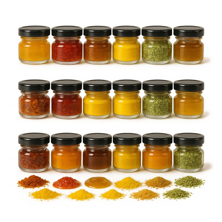 Set 100 borcane 30ml cu capac, pentru miere, gem, condimente, multicolor, 4x4,5cm