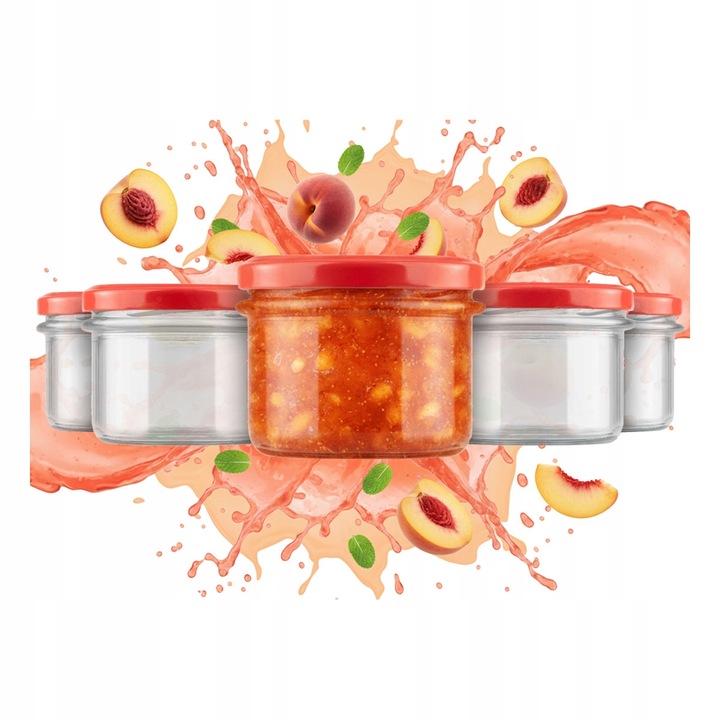 Set 50 Borcane sticlă, Bimberek, 235 ml, Pentru gem, miere, murături, Rosu / Transparent