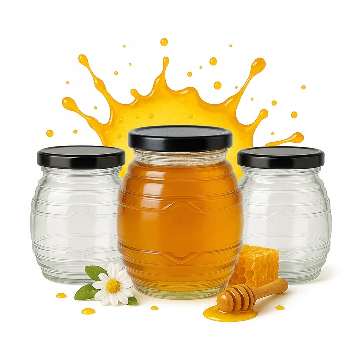 Set 20 borcane din Sticla, 180 ml cu Capac Metalic, pentru Miere, transparent