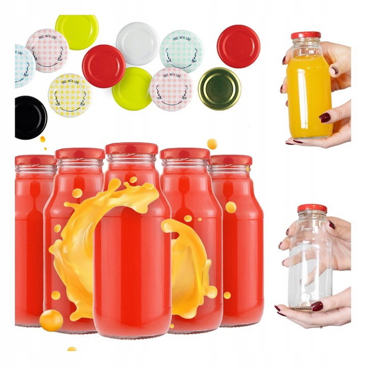 Set 50 Sticle Sticla 330ml KUBUS pentru Suc cu Capac fi43, Multicolor