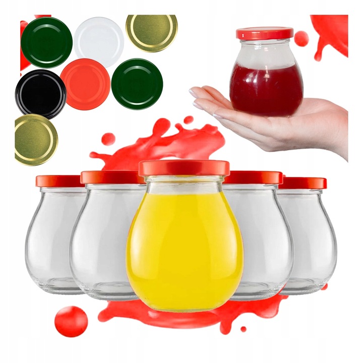 Set 50x Sloiczek MAJO 245ml, capacitate 245ml, inaltime 9,4cm, capac rosu, verde, alb, negru, auriu