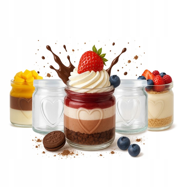 Set 5 borcane sticla 250ml cu capac, model inima, Bimberek, 9,5x6,9cm