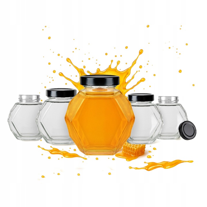 Set 20 Borcane Sticla GUCIO 200ml Hexagonale - Mier, Dulceata, Lumanari