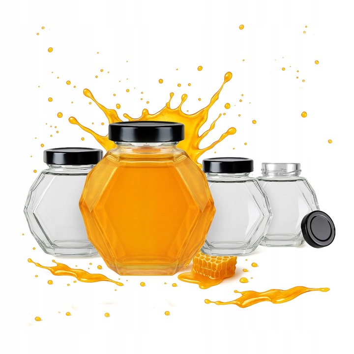 Set 20 Borcane GUCIO 200ml Hexagon, pentru Miere, Lumanari, 9,8x8,5cm