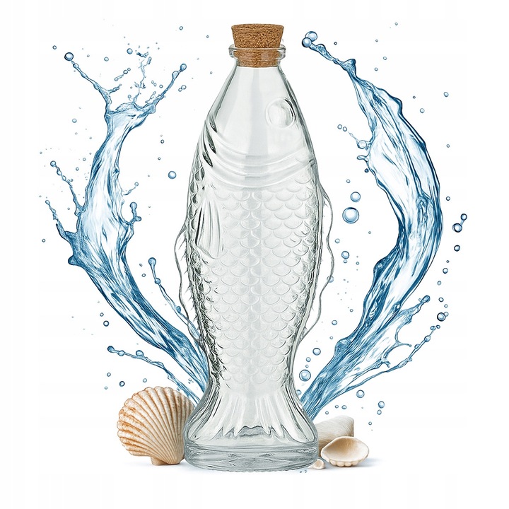 Carafa din sticla, RYBA 500ml, Bimberek, decorativa, 26.5x10cm, set cu dop natural