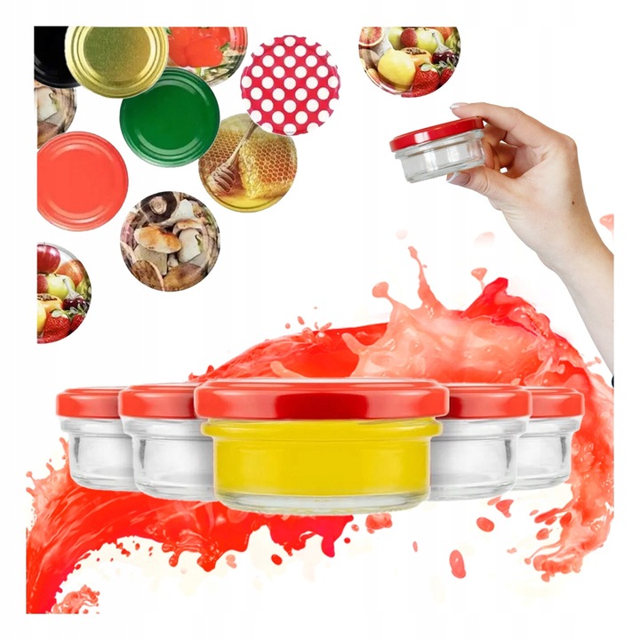 Set 50x borcan 65ml Bimberek, capac tip twist, sticla rezistenta, multicolor