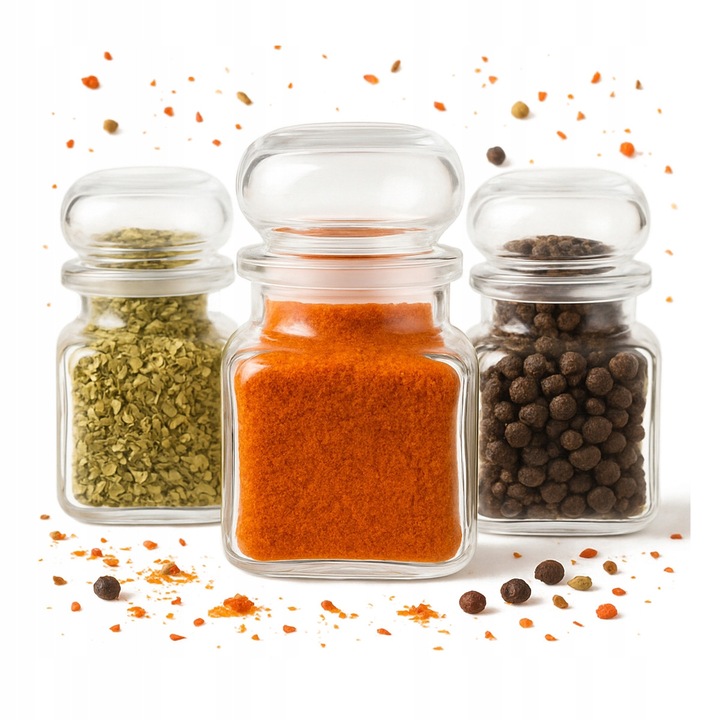Set 12 recipiente din sticla 120ml cu capac din sticla pentru condimente, transparent