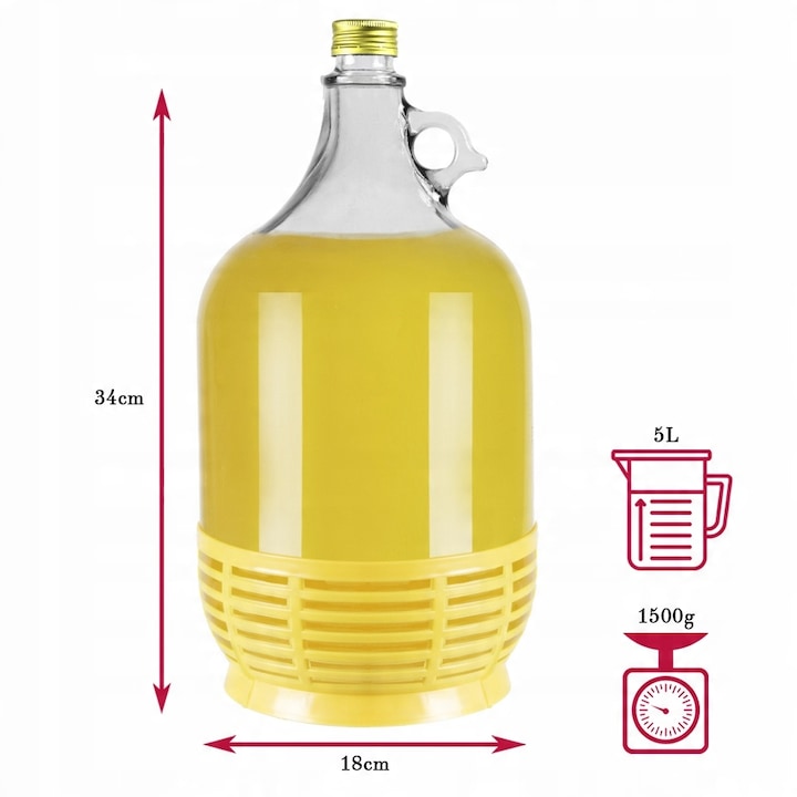 Damigeana, sticla, Bimberek, 5 L, cu capac metalic si cos