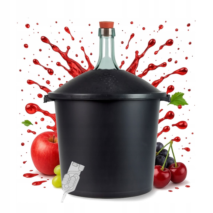 Butoi 25L cu cos, capacitate mare, sticla groasa, accesorii inclusiv dop si tub de fermentare