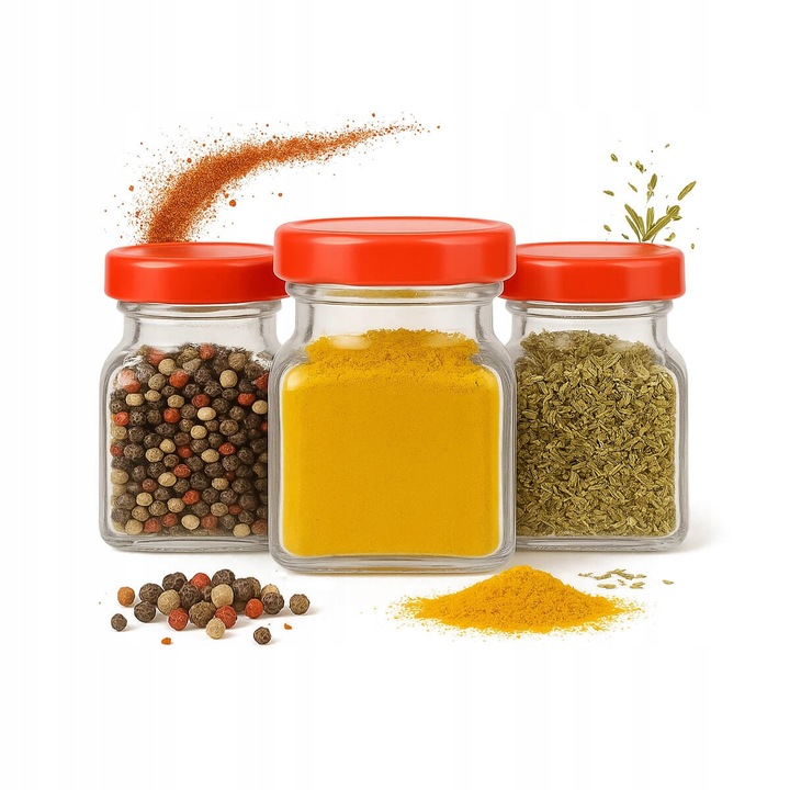 Set de 5 borcane, Bimberek, 120 ml, sticla, cu capace, pentru condimente/gem/miere