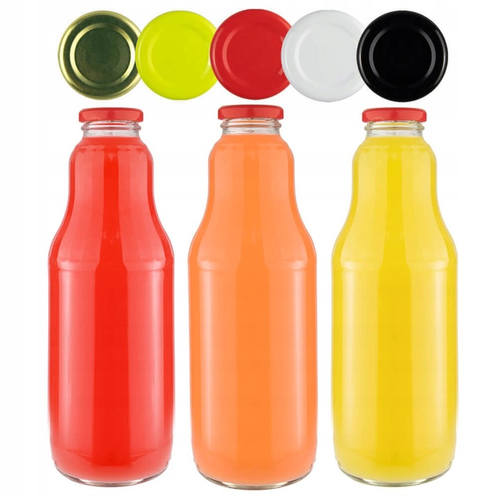 Sticla din sticla Bimberek 1L, set 25 buc, capac fi 43, multicolor