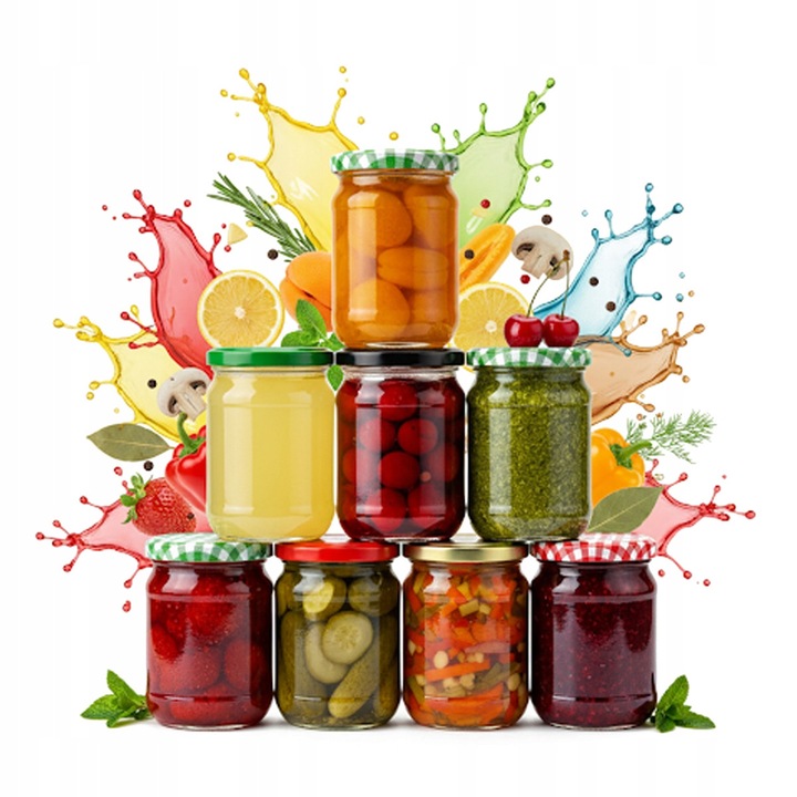 Set 8 Borcane Sticla 520ml cu Capac 82mm, multicolor, pentru Dulceata, Compot, Muraturi