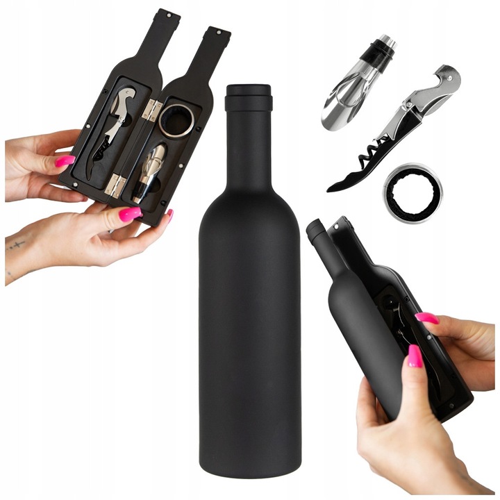 Комплект аксесоари за вино Bimberek, 3 в 1, с тирбушон, налевак и окапник, многоцветен, компактен размер.