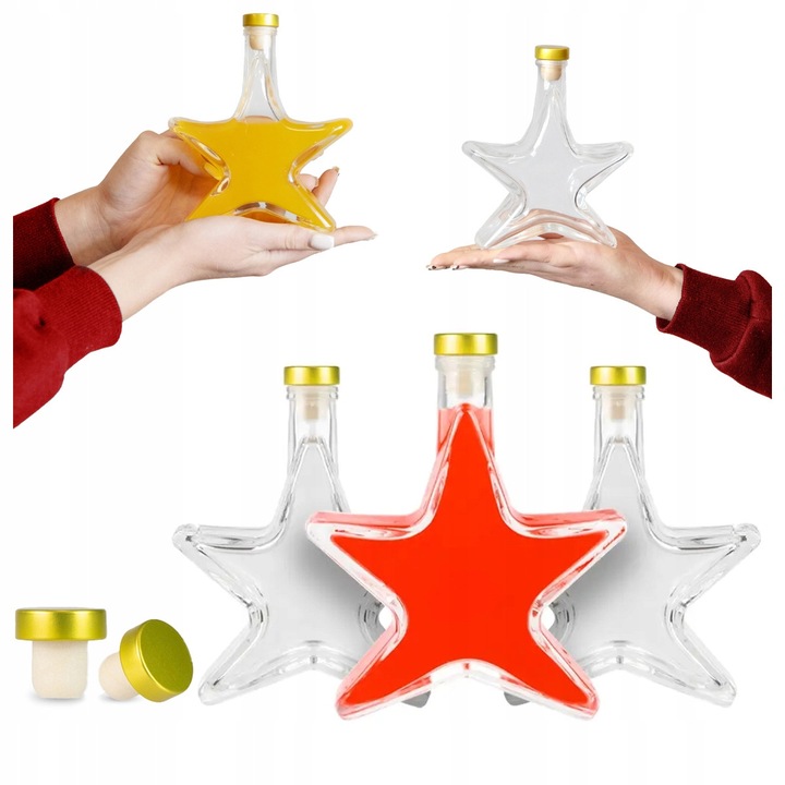 5 darabos díszes Bimberek üvegkészlet, csillag alakú, 200 ml, 15,5x13,5x5 cm, arany tetővel