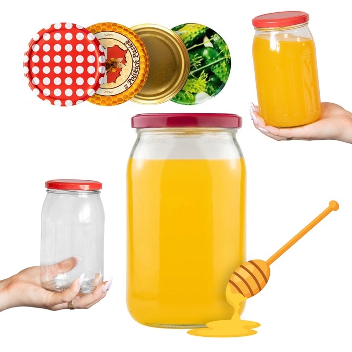 Set 48 Sloici 900ml cu Capac FI82, Sticla, Ideal pentru Conserve, Dimensiuni 16,2x9,2cm