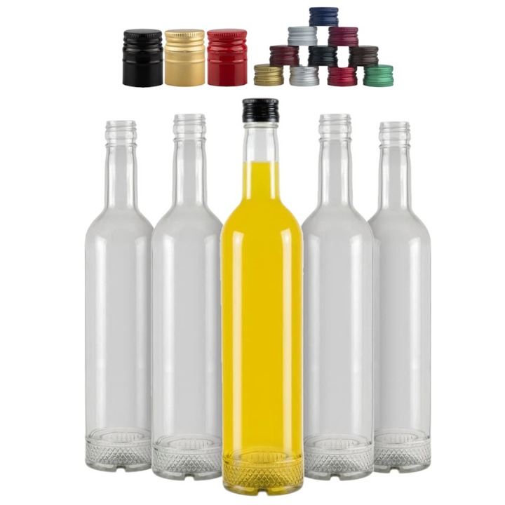 40 db-os Krysztal üvegpalack készlet, 500 ml, tetővel, alkoholos italokhoz, magasság 30 cm, átmérő 6 cm, többszínű