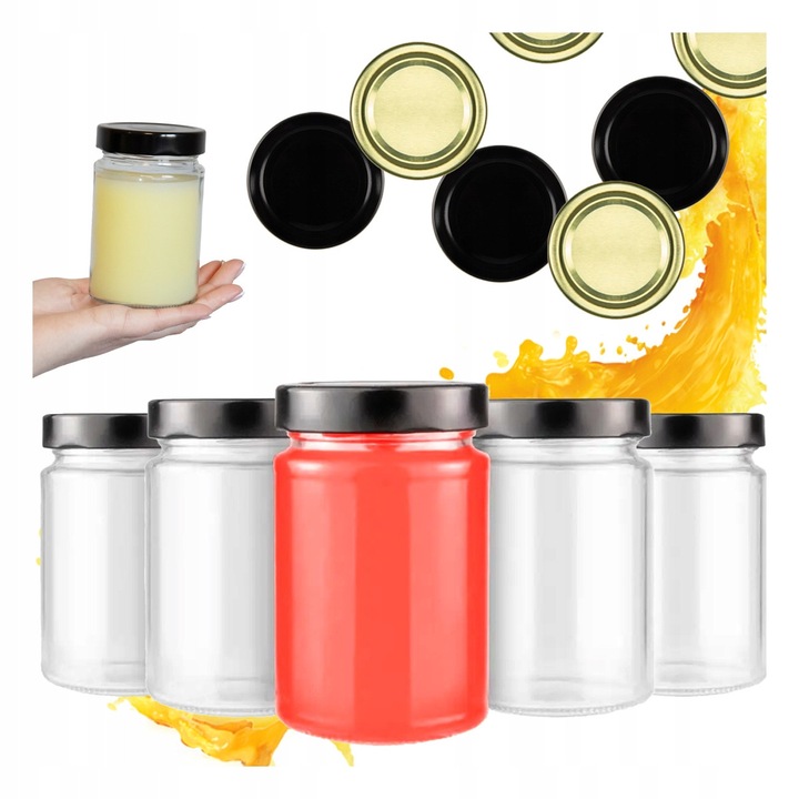 Set 50 borcane ATENA, 330ml, capac inalt FI66, sticla rezistenta, negru