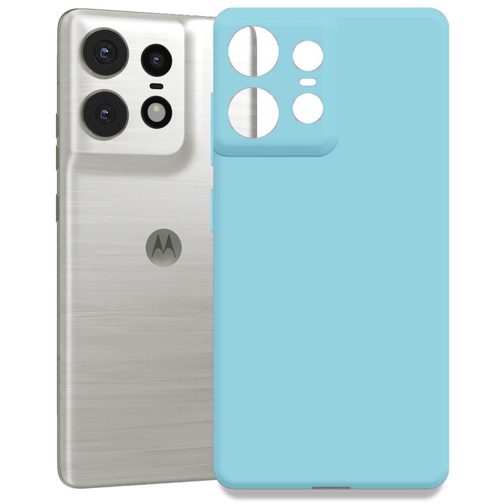Husa pentru Motorola Edge 50 Pro, Color Shield, Interior de catifea, Suprafata aderenta, Protectie antisoc, Margini ridicate, Regular Fit, Silicon, Albastru deschis