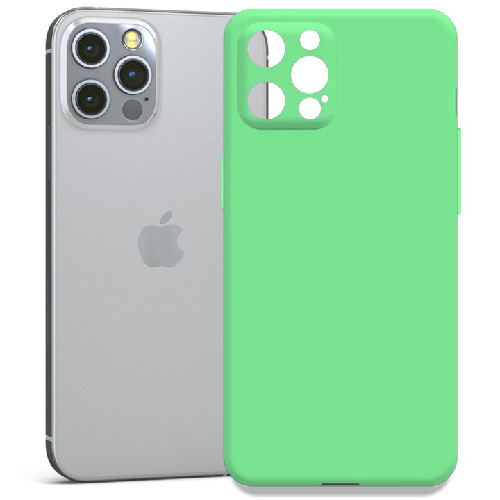 Husa pentru Apple iPhone 12 Pro, Color Shield, Interior de catifea, Suprafata aderenta, Protectie antisoc, Margini ridicate, Regular Fit, Silicon, Verde menta