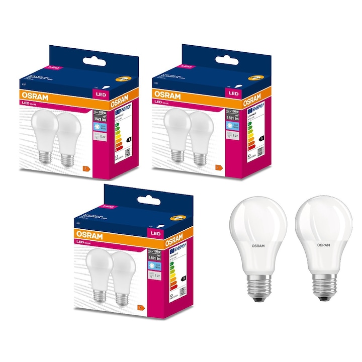 Комплект от 6 OSRAM LED крушки тип „сфера“, E27, 13W еквивалент на 100, неутрална светлина, 4000k, 1521 lm, енергиен клас F