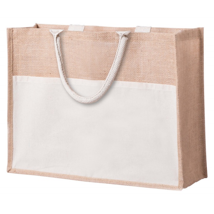 Sacosa de cumparaturi, 445x340x150 mm, Orizons, 20IUN1307, Bej, Iuta, Bumbac, breloc inclus