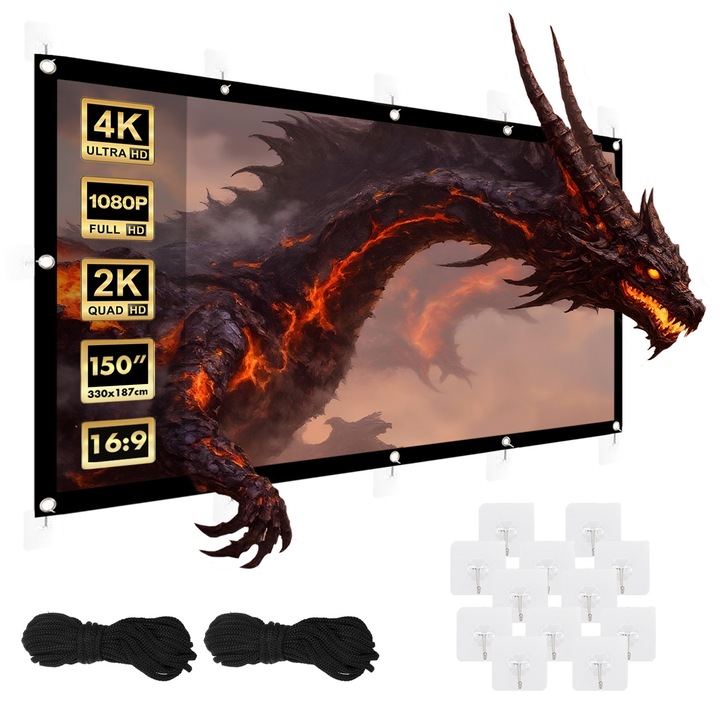 Проекционен екран Maclean, 84", 175x131 см, рамка 25 мм 4:3, куки за опъване, MC-166