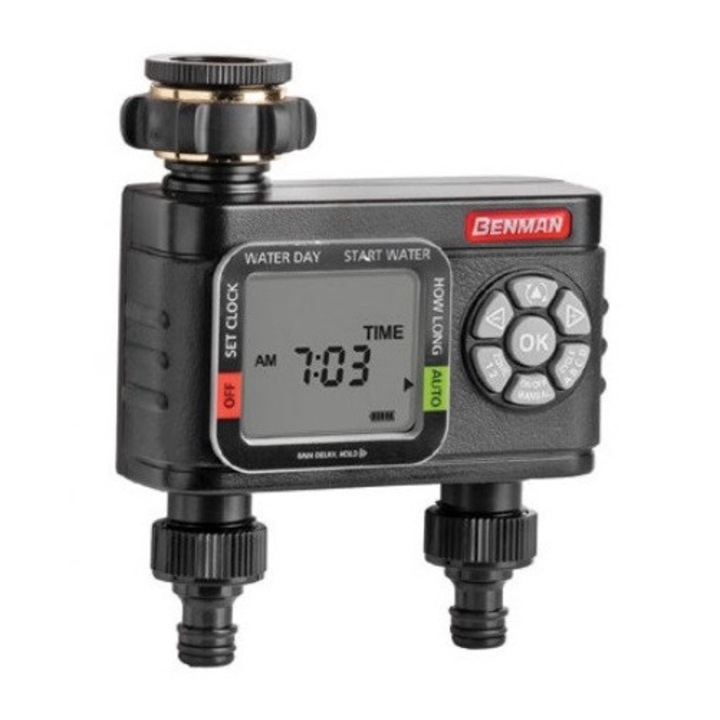 Temporizator irigat 2 zone independente, programabil pe zile si ore, ecran LCD, Benman